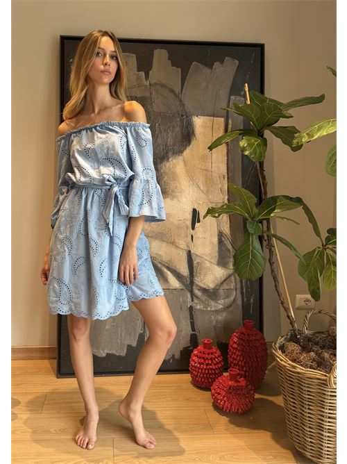 Abito in pizzo sang allo con scollo bardot DIECI MINUTI | FA929A93RQ21Q1